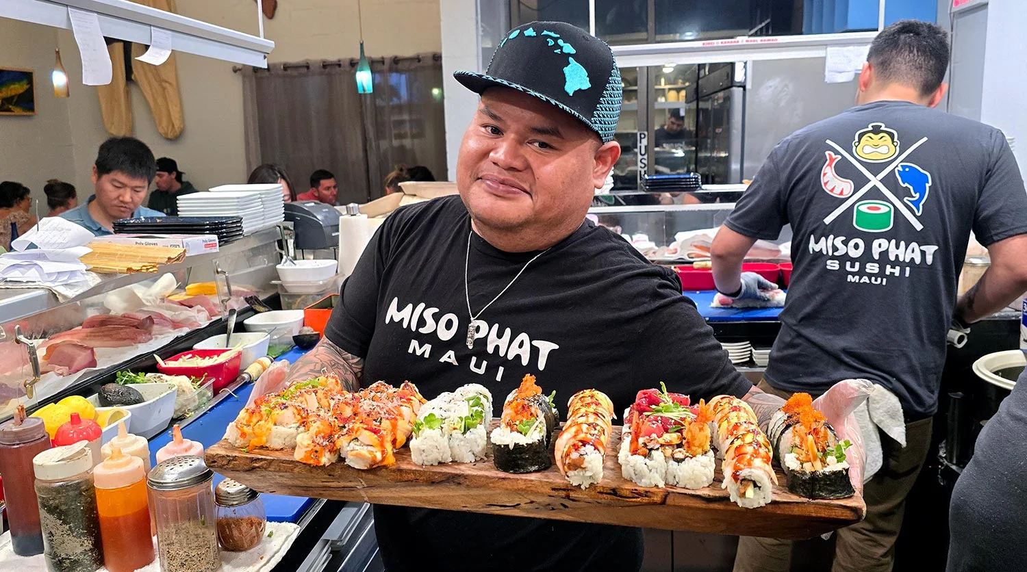 Chef serves up a sushi platter | Miso Phat Sushi Lahaina